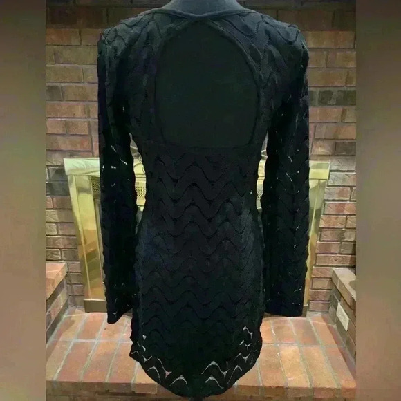 FREE PEOPLE BLACK LACE OVERLAY CUTOUT BACK CROCHET FITTED FORMAL DRESS SIZE SM - Picture 4 of 12
